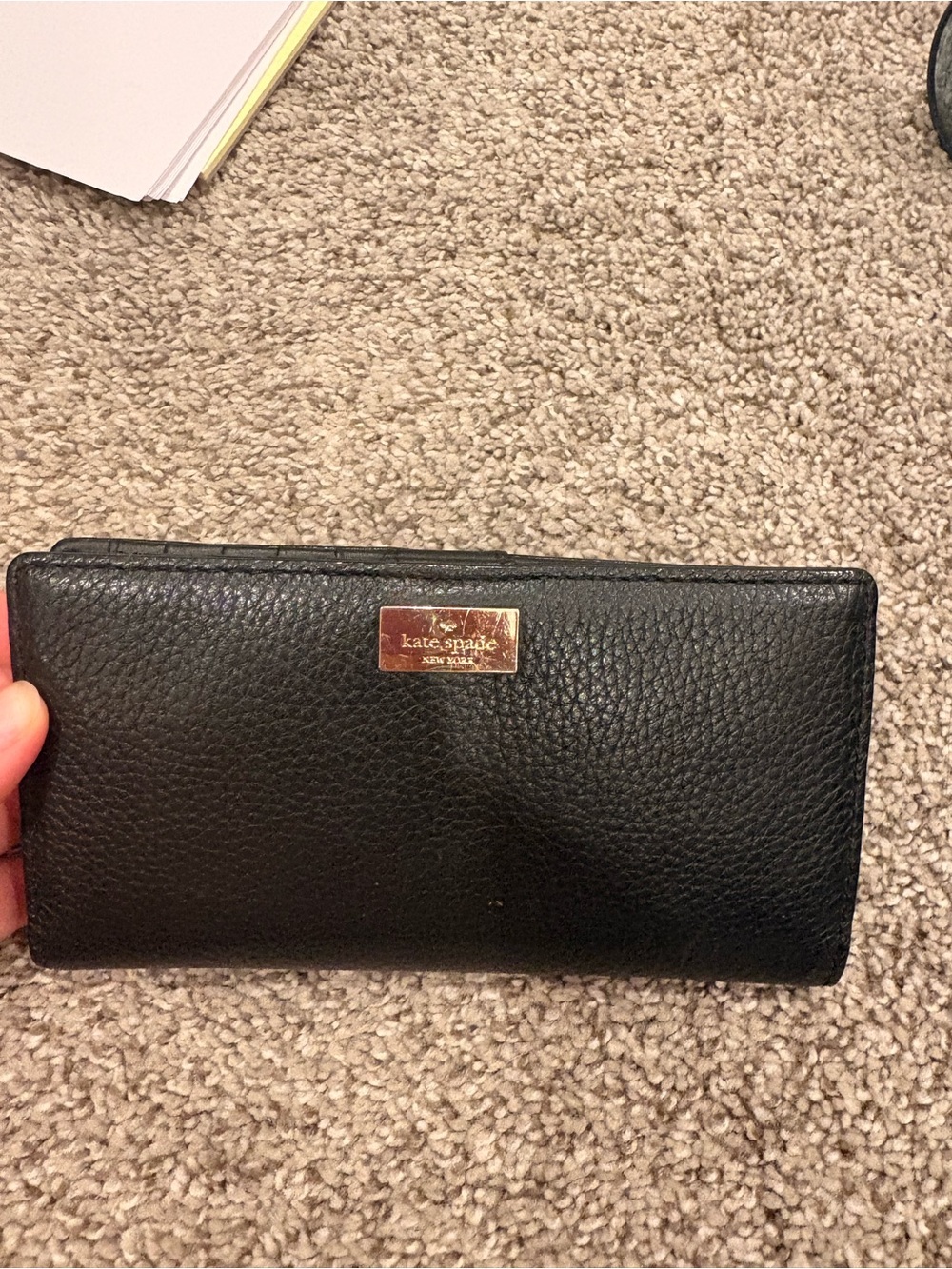 kate spade Black Pebbled Leather Continental Wallet with Gold Plaque - Picture 2 of 4